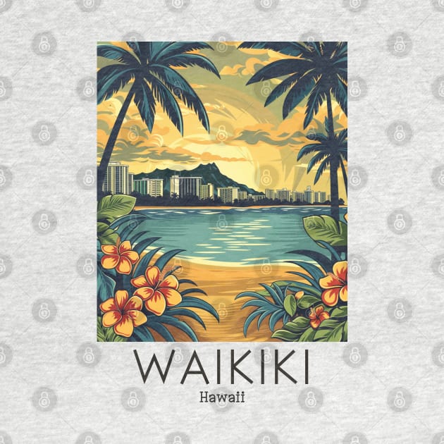 A Vintage Travel Illustration of Waikiki - Hawaii by goodoldvintage